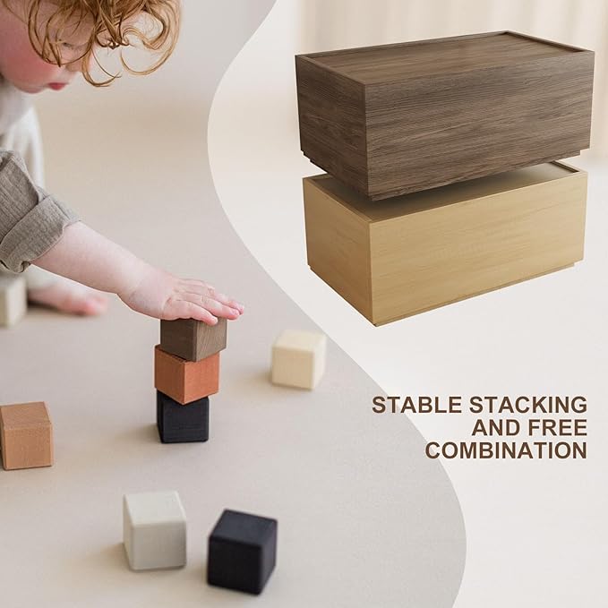 Stackable Storage Drawers, Wooden Drawer Storage Organizer, Modern Nightstands with Wooden Drawers, Small Storage Cabinet, Modular Design, Available in 2 Sizes for Versatile Use Oak and White