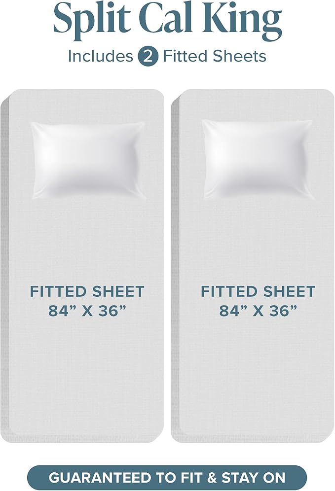 Bare Home Hotel Luxury Split California King Sheet Set, Extra Soft, Deep Pockets, Easy Fit, Cooling & Breathable, Wrinkle, Fade, Stain Resistant, Includes 4 Pillowcases (Split Cal King, Grey)
