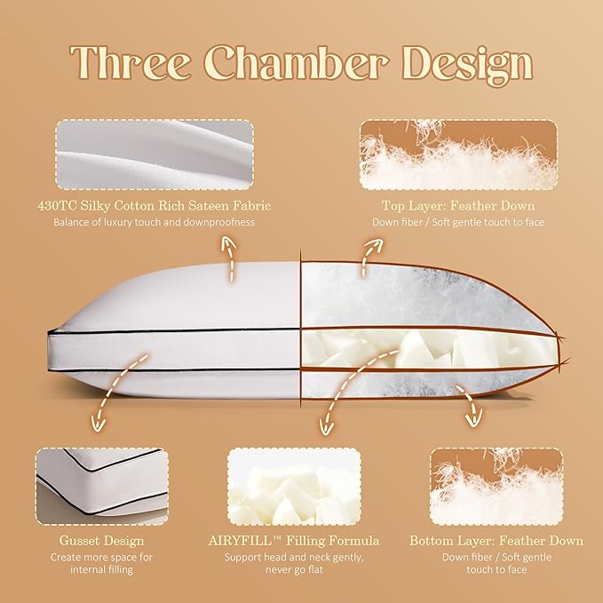Feather Down Pillows King Size Set of 2 with Gusset, Luxury Hotel Collection Bed Pillow 2 Pack, Down Surrounded Pillows for Sleeping, Soft Fluffy for Side, Back Sleepers 18x34x2 in.