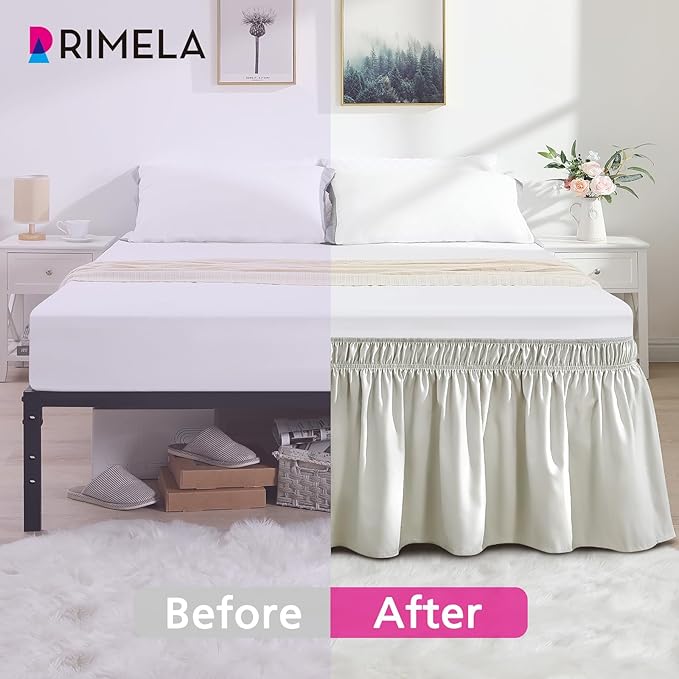 RIMELA Light Grey Bed Skirt Queen Size 18 Inch Drop, Wrap Around Elastic Bedskirt, Dust Ruffle for Adjustable Bed Base Machine Washable Easy to Install Bed Skirts