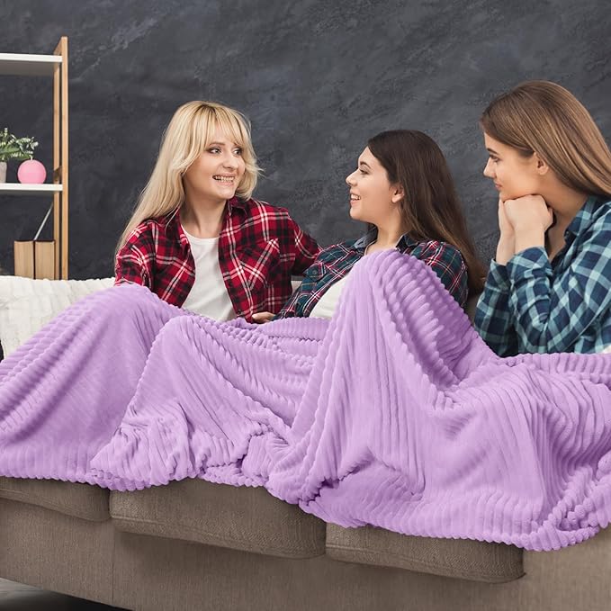 Buryeah 12 Pcs Flannel Throw Blanket Bulk 50 x 60 in Sleepover Blanket Outdoor Wedding Throw Lightweight, Oeko-tex Standard 100 Certified for Sofa Homeless Gifts (Lavender Purple)