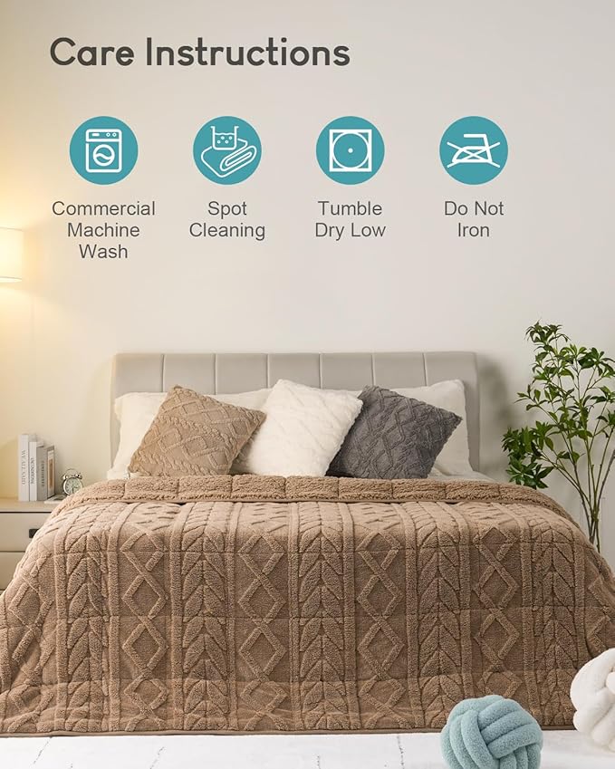 Cottonblue Weighted Blanket 17lbs for Relax and Calm - Plush Cozy Fleece Sherpa Weighted Blankets for Restful Nights, Luxurious Jacquard Decor Blanket Queen Size for bed sofa couch, 60x80 Inches, Grey