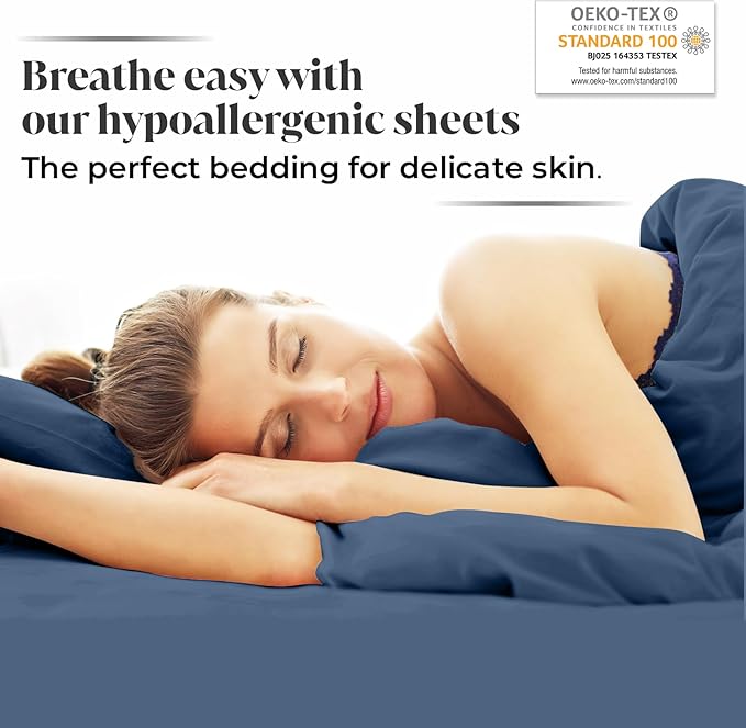 Luxury Bamboo Market | Queen Size Bed Sheet Set | 100% Viscose Made from Bamboo | Organically Grown | Ultra Soft | Cooling Sheets for Hot Sleepers | 17" Deep Pocket [Midnight Blue]