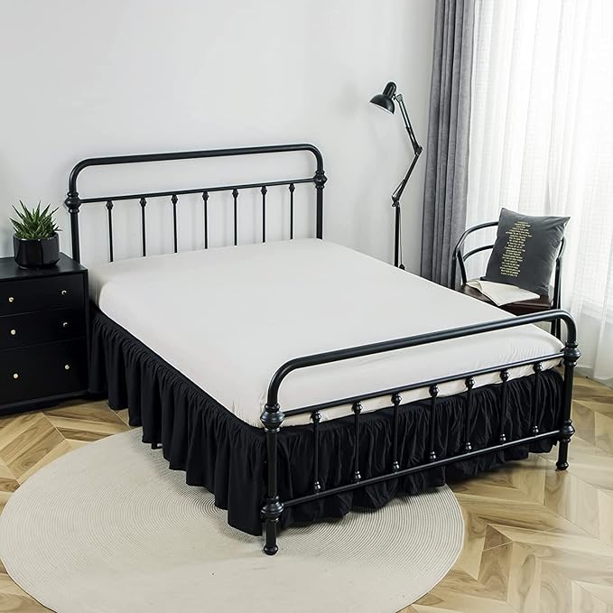 Bed Skirts Twin Size 18 Inch Ruffled Bed Skirt with Split Corners, 18 Inch Drop Dust Ruffle Bed Skirt with Platform, Black