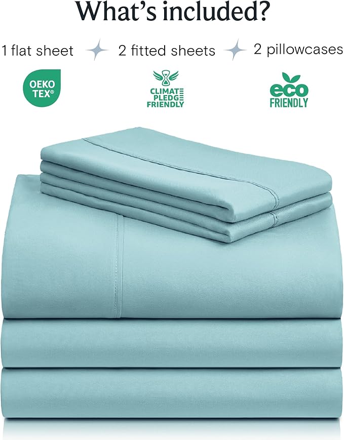 LuxClub 5 PC Split King Sheet Set, Deep Pockets Wrinkle Free Cooling Bed Sheets Hotel Bedding for Women, Men, Includes 2 Fitted Sheet, 1 Flat Sheet and 2 PillowcasesAqua