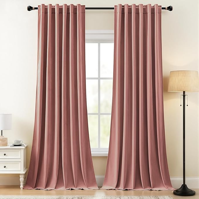 Dusty Rose Pink Velvet Curtains for Girls Bedroom, Thermal Insulated Room Darkening Velvet Curtain 84 Inches Long Luxury Window Drapes for Living Room, Back Tab Rod Pocket, W52 x L84, 2 Panels
