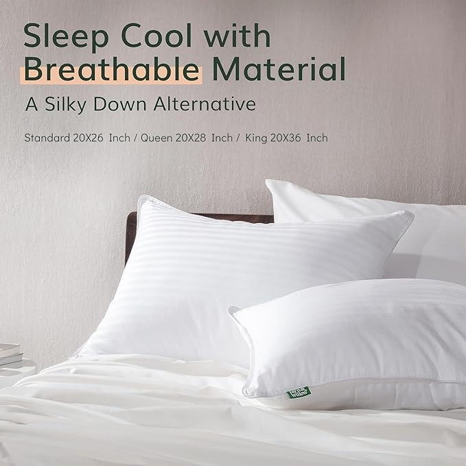 Fern and Willow Premium Bed Pillows - Set of 2, 26"x20" - Luxurious Ultra-Soft Cooling Pillow - Hotel Quality, Down Alternative Fill, Medium Firm Support for Side, Back & Stomach Sleepers