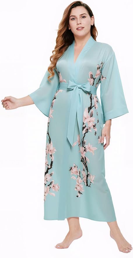 BABEYOND Kimono Robe Cover up with Box Long Floral Satin Sleepwear Silky Bathrobe Bachelorette Robe