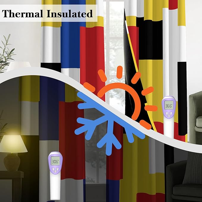 Colorful 100% Blackout Curtains for Bedroom 96 inch Long 2 Panels Set Red Yellow Modern Abstract Geometric Black Out Curtains Insulated Room Darkening Window Drapes for Living Room, 52Wx96L