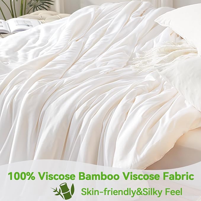 Globon Summer Comforter Queen Size,Luxurious Lightweight Blanket for Hot Sleepers,Natural Cooling Bamboo Viscose Shell,Organic Breathable Fill, Double Stitch,White
