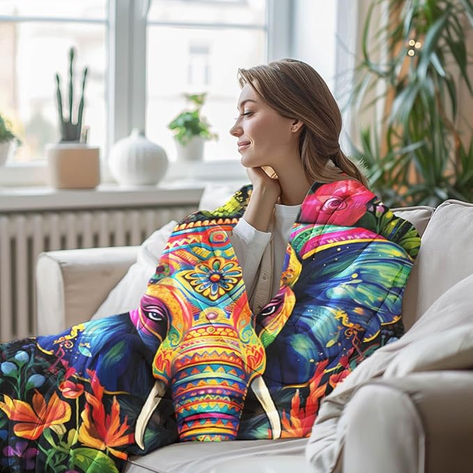 Elephant Throw Blanket, Elephant Birthday Gifts for Women and Men, Lightweight Fleece African Home Decor, Printed, Washable, No-Pilling, 50x60 inches