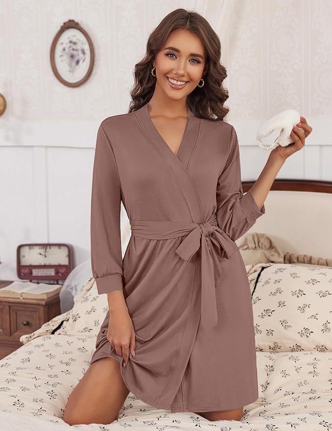 HOTOUCH Womens Robe Lightweight Short Knit Bathrobe Soft Ladies Sleepwear with Pockets