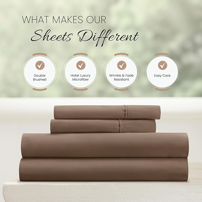 Linen Market Brushed Microfiber Queen Sheet Set 4 Piece – Oeko-TEX Certified Ultra Soft & Wrinkle-Free - 16" Deep Pocket Sheets - Easy Care Queen Size - Taupe