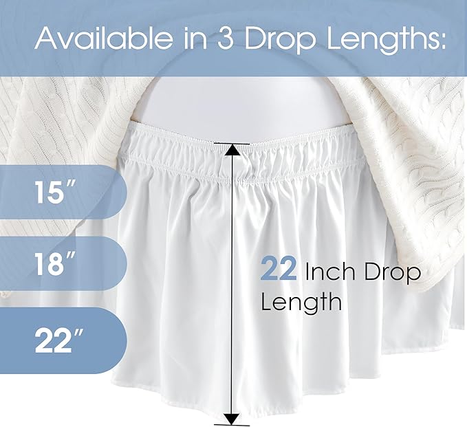 FreshCulture Queen Bed Skirt, Elastic Wrap Around Bed Skirt Queen Size, Bed Skirts for Adjustable Bed, Easy Fit with 22 Inch Drop Length, Hotel Quality Dust Ruffle for Queen Bed (White)