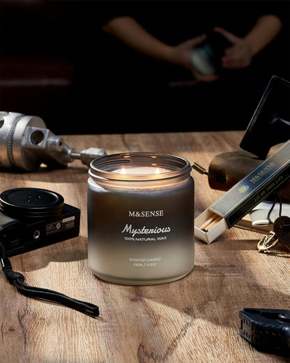 M&SENSE Pepper Lavender Scented Candles for Men, 2 Wick 11.6oz 70 Hours Slow Burning Natural Soy Candle for Christmas, Organic Black Masculine Candles Home Fragrance Holiday Candle for Him