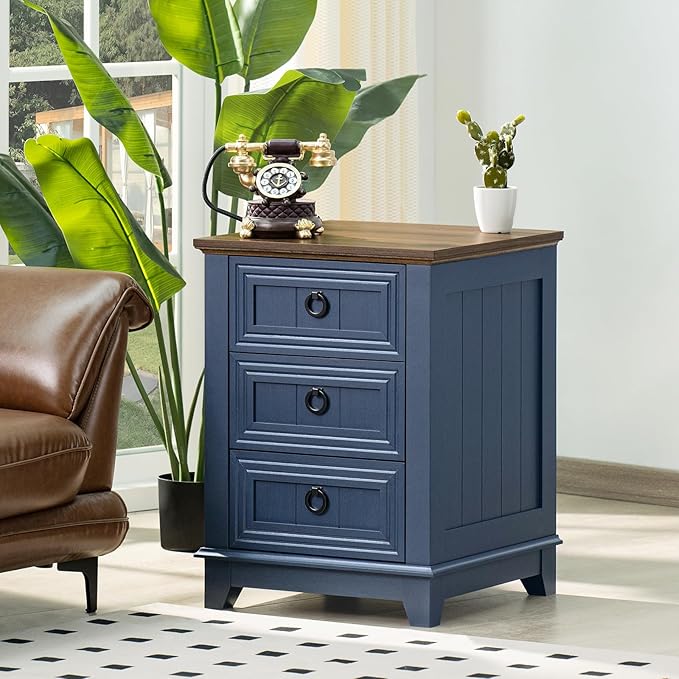 Bedroom Dresser and Nightstand Sets 4 Piece, Farmhouse 6 Drawers Dresser & 40.5" Tall Chest of Drawers, 18" Nightstands Set of 2, 54" Wide Furniture Dressers for Bedroom, Living Room, Blue