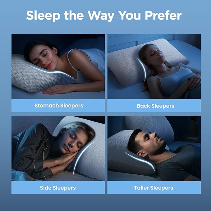 Sophia & William Cooling Bed Pillow for Sleeping (Queen Size Set of 2) Adjustable Shredded Memory Foam Pillow for Side, Back and Stomach Sleepeers