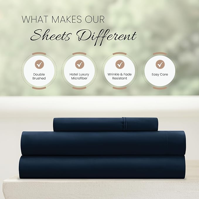 Linen Market Bed Sheets for Twin Size Bed (Navy) - Sleep Better Than Ever with These Soft and Cooling Twin Sheets - Deep Pocket Fits 16" Thick Beds - 3 Piece Twin Sheet Set