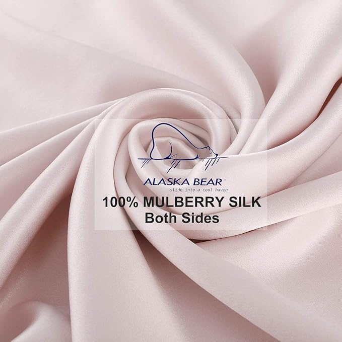 ALASKA BEAR 200% Good for You Silk Pillowcase for Hair and Skin Care Soft Pillow Case with Random Color Scrunchie Gift Set Standard (1pc, Pale Pink)