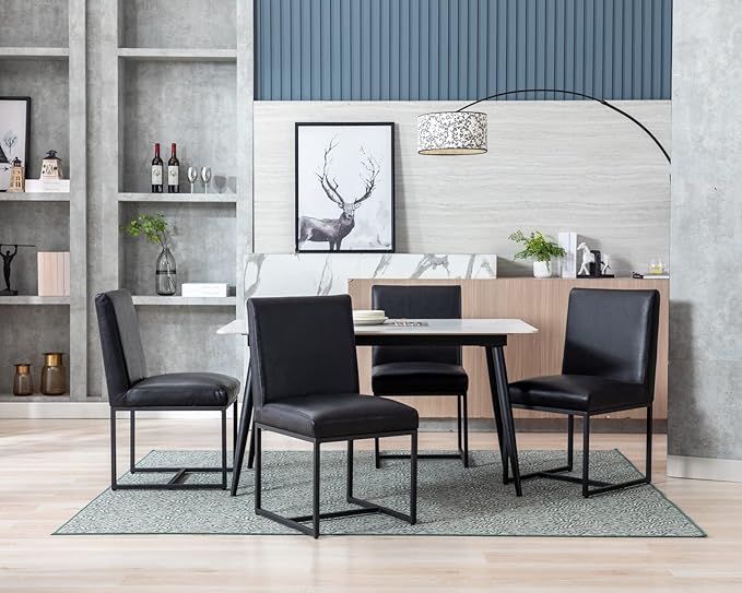 CIMOTA Black Modern Dining Chairs Set of 8, Leather Dining Room Chairs Upholstered Armless Guest Side Chair with Black Base for Dining Room/Kitchen, 8PCS