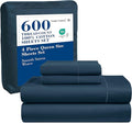 LANE LINEN Queen Bed Sheets - Pemium 600 Thread Count Long Staple 100% Cotton Sheets Queen Size Bed Set, Hotel Luxury Sateen Finish, 15" Deep Pocket Fitted Sheet, Cool & Durable - Denim