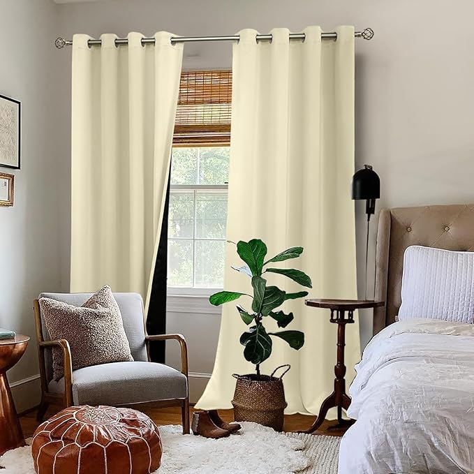 BGment Thermal Insulated 100% Blackout Curtains 96 Inch Length 2 Panels, Total Light Blocking Curtains for Bedroom, Grommet Window Drapes with Thick Black Liner, 55 Inch Wide Each Panel, Cream