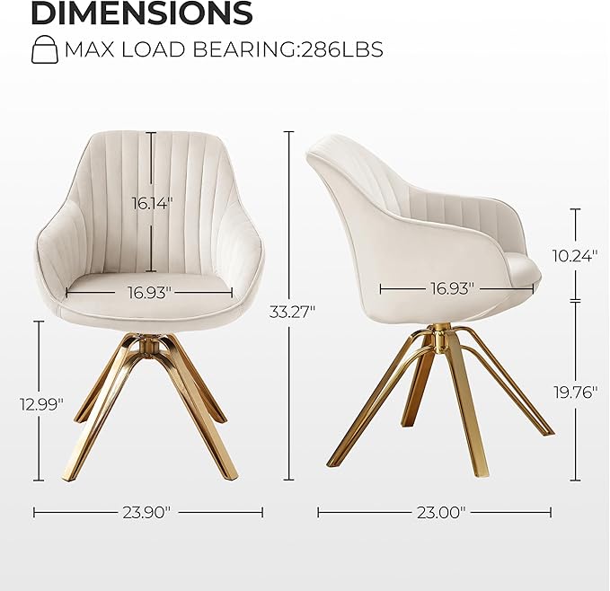 Zouron Mid Century Modern Swivel Accent Chair with Gold Metal Legs, Upholstered Swivel Chair No Wheels, Side Accent Arm Chair Vanity Chair for Small Space Home Office Living Room Bedroom, Off White