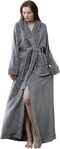 Artfasion Womens Long Fleece Robe - Warm Soft Floor Length Flannel Bathrobes for Winter Thicker Long House Coat with Pockets