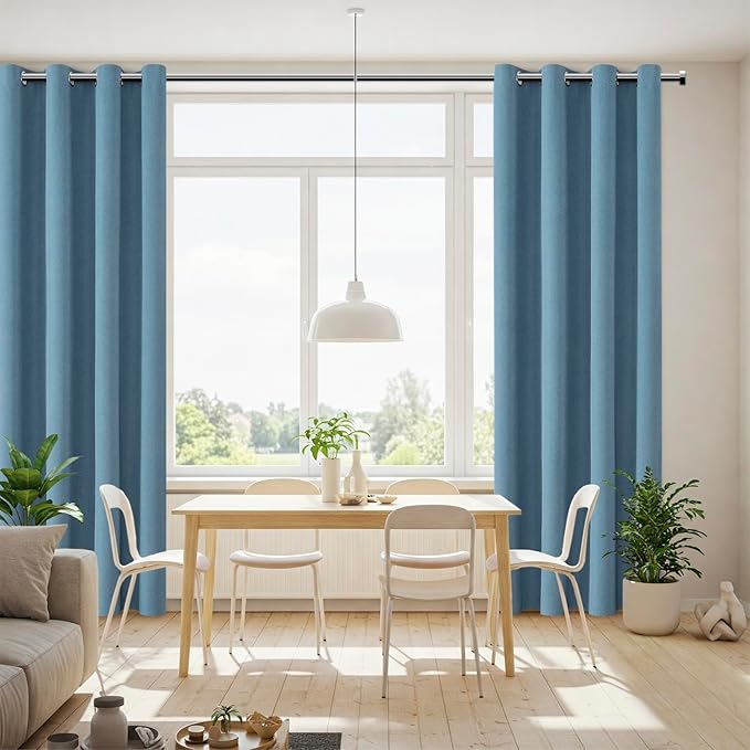 ChrisDowa 100% Blackout Blue Solid Curtains 108 Inches Long 2 Panels for Bedroom Living Room,Farmhouse Room Darkening Thermal Insulated Soundproof Grommet Top Window Treatment Drapes,52x108