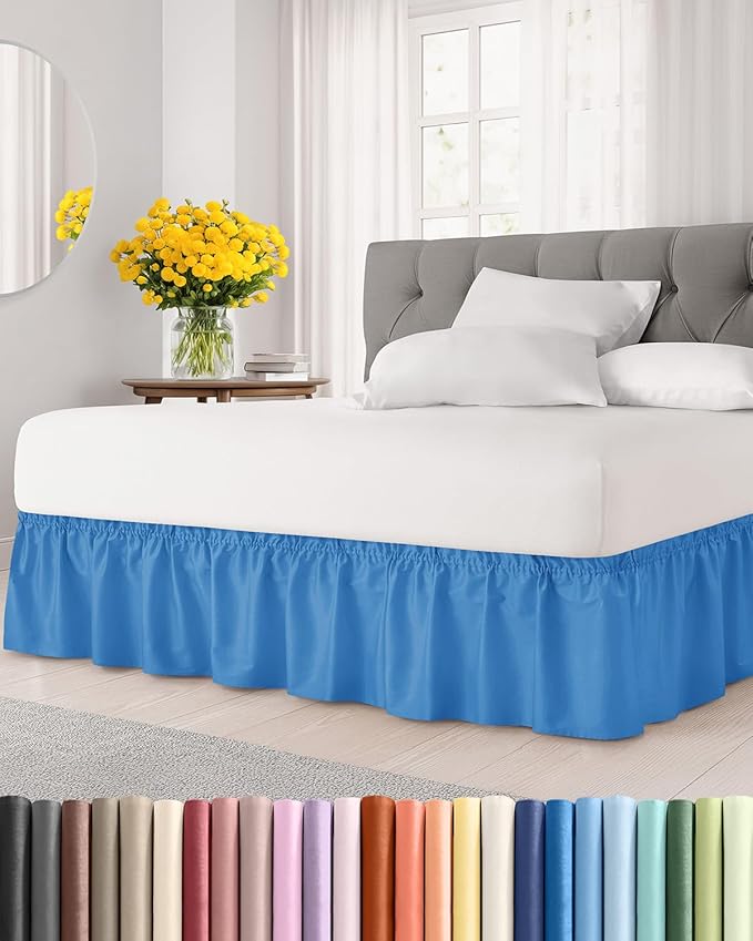 Wrap Around Dust Ruffle Bed Skirt - Royal Blue - for King Size Beds w/ 12 Inch Drop - Easy Fit Elastic Strap - Adjustable Pleated Bedskirt w/Brushed Fabric - Wrinkle Free, Women, Men, Kids & Teens