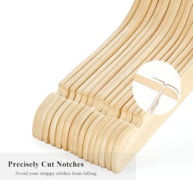 TOPIA HANGER Wooden Hangers 30 Pack, 0.28-inch Slim & Durable Clothes Hangers Space Saving, Natural Wood Hanger with 360°Swivel Hook and Smooth Notches for Coat,Shirts, Camisoles-CT31N