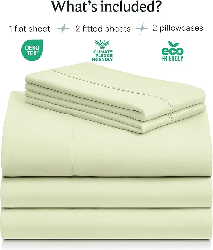 LuxClub 5 PC Sheet Set Bed Sheets Deep Pockets 16" Eco Friendly Wrinkle Free Cooling Machine Washable Hotel Bedding Silky Soft - Sage Green Split King