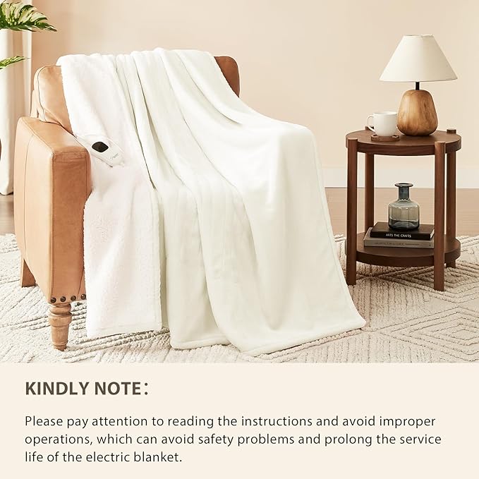 Homemate Electric Heated Blanket Full Size - 72"x84" Heating Blanket Full Size 1/2/4/6/8 Hours Auto-Off 10 Heat Level Over-Heat Protection Flannel Sherpa ETL Certification