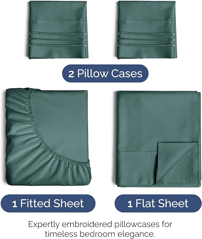 Full Size 4 Piece Sheet Set - Extra Soft, Breathable & Cooling Sheets - Hotel Luxury Durable Bed Sheets for Women & Men - Deep Pockets, Easy-Fit & Wrinkle-Free Sheets - Dusty Teal Oeko-Tex Bed Sheets