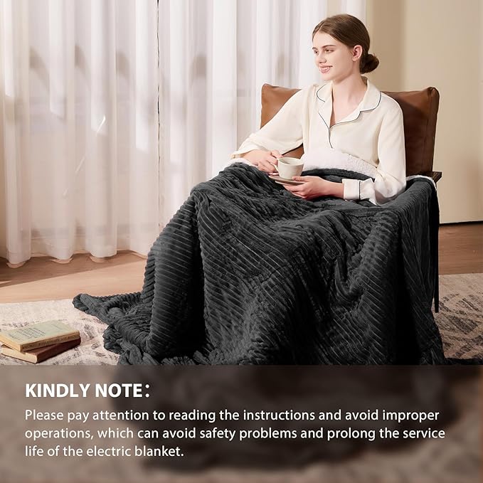 Homemate Electric Heated Blanket Full Size - 72"x84" Heating Blanket Full Size 1/2/4/6/8 Hours Auto-Off 10 Heat Level Over-Heat Protection Soft Flannel Sherpa ETL Certification