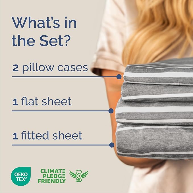 Cal King Size 4 Piece Sheet Set - Comfy Breathable & Cooling Bed Sheets Set - Hotel Luxury Bedding for Women, Men, Kids, Teens, Boys & Girls - Deep Pockets & Wrinkle Free - Oeko-Tex - Grey Stripes 3