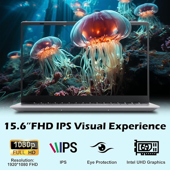 2025 Gina Laptop Computer 15 15.6 Inch FHD for Students & Busiess, 16GB RAM, 1TB SSD, Intel Quad-Core N100(Beat to i3-1115G4, Up to 3.4GHz), Type-C, Webcam, Fingerprint, Free Office, Windows 11 Pro