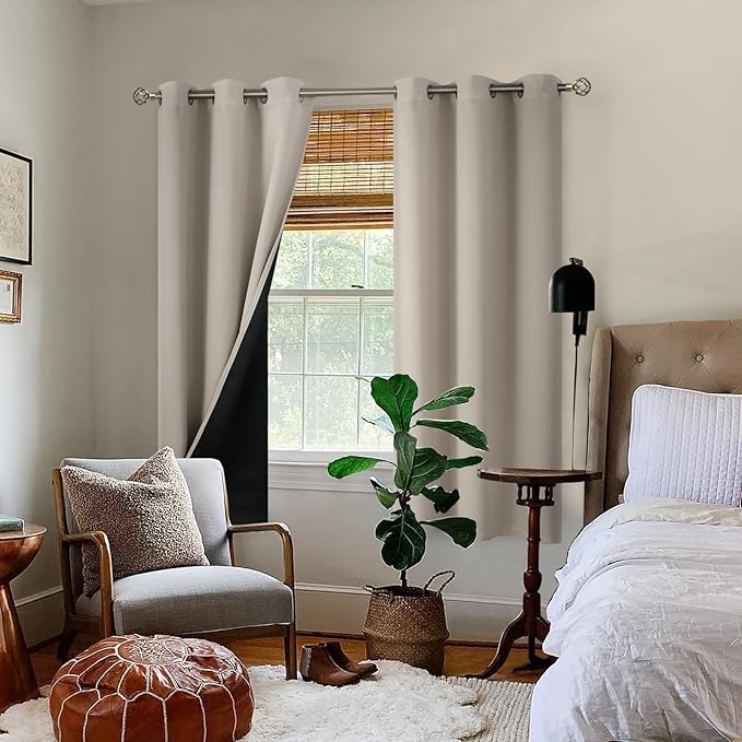 BGment Thermal Insulated 100% Blackout Curtains for Bedroom with Black Liner, Double Layer Full Room Darkening Noise Reducing Grommet Curtain (42 x 63 Inch, Cashmere, 2 Panels)