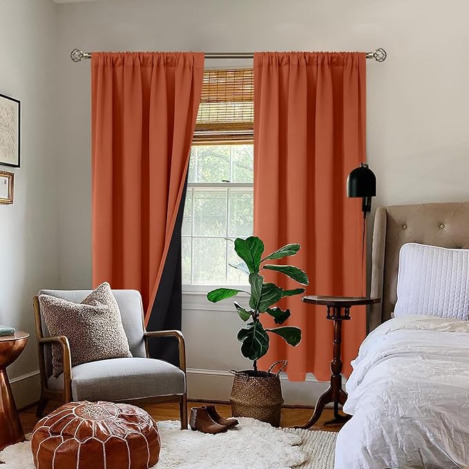 BGment Terracotta 100% Blackout Curtains for Bedroom, Fall Full Room Darkening Noise Reducing Living Room Curtains 72 Inch Length, Thermal Insulated Rod Pocket Window Drapes 2 Panels, 52 Inch Wide