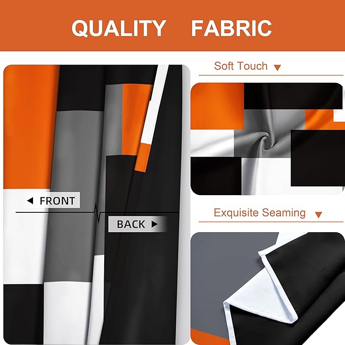 Orange 100% Blackout Curtains for Bedroom 96 inch Long 2 Panels Set Black Grey Modern Abstract Geometric Black Out Curtains Insulated Room Darkening Window Drapes for Living Room, 52Wx96L