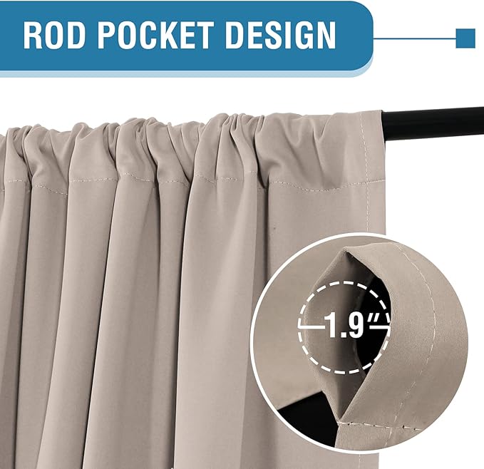 H.VERSAILTEX 100% Blackout Curtains for Bedroom Short Curtains Half Window Curtains for Kitchen, Privacy Energy Saving Curtain Tiers for Bathroom Shades, W 42 x L 36 inch, Natural Sand, Set of 2