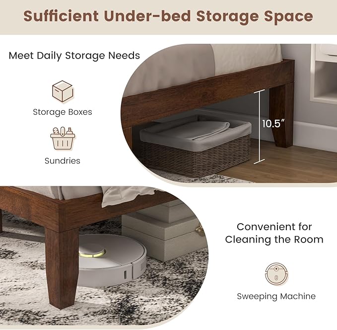 Giantex 14 Inch King Wood Platform Bed Frame, Minimalist Style Mattress Foundation with Solid Rubber Wood, Heavy Duty Slat Support, Without Headboard, Easy Assembly, No Box Spring Needed, Walnut