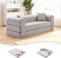 78.5" Convertible Sleeper Sofa Bed, Faux Leather Folding Floor Sofa with Pullout Bed&2 Pillows, No Assembly Modern Boneless Couch Compression Sofa in Box with Storage Pocket for Living Room, Beige