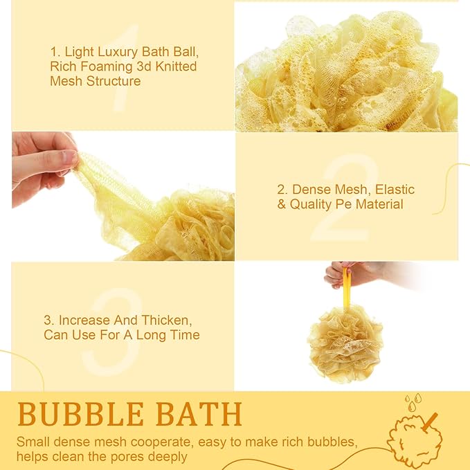 12 Pcs Halloween Bath Loofah Sponge Orange Black Loofah Exfoliating Body Scrubber Shower Sponge 50g Mesh Shower Pouf Balls Gift Set for Women Men Wedding Bathing Accessories(Gold)