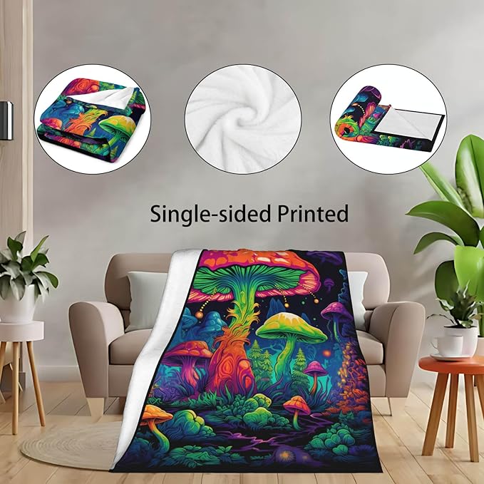 Mushroom Throw Blanket, Mushroom Gifts for Women and Men, Lightweight Fleece Home Decor, 60"×80", Machine Washable, No-Pilling