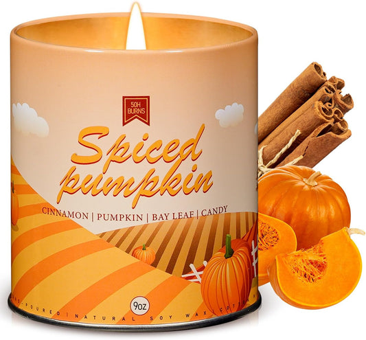 Pumpkin Candle, Fall Scented Candles for Halloween Easter Thanksgiving Day, 9oz Aromatherapy Soy Wax Non Toxic Candle for Home Scented 40 Hours Bruning- Birthday Halloween Gifts for Women Men