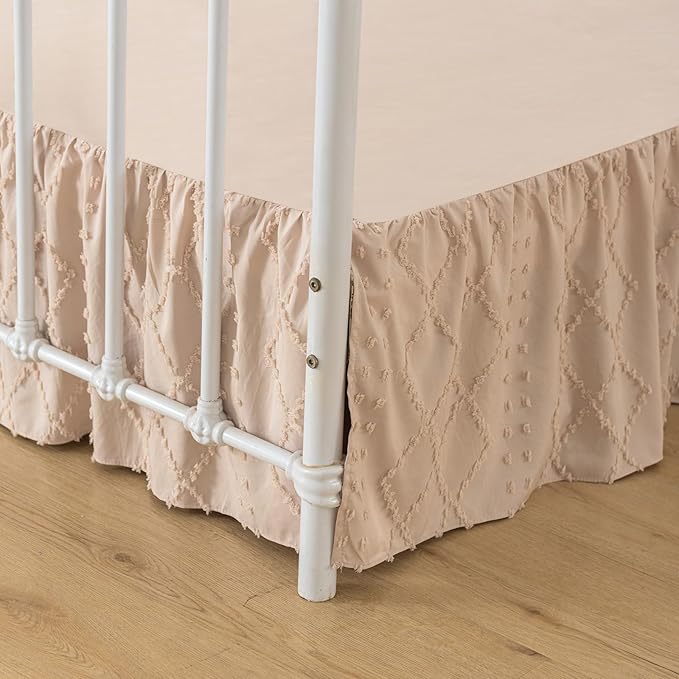 Bed Skirt Queen Size Ruffled Bed Skirt with Split Corners, 12 Inch Drop Dust Ruffle Bed Skirts with Platform, Boho Tufted Shabby Chic Queen Size Bed Skirts, Cream