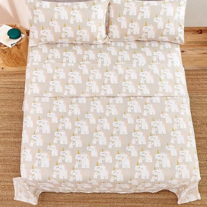 JSD Pink Unicorn Kids Sheet Set Twin Size, 3 Piece Girls Printed Microfiber Bed Sheets Deep Pocket