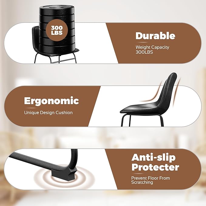 Dining Chairs Set of 4, 18 Inch Faux Leather Kitchen Dining Chairs with Back, Modern Armless Dining Room Chair with Metal Legs for Home Bistro Coffee Shops (Black)