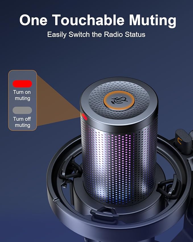 COMICA Ejoy Uni(D) USB Gaming Microphone with Noise Cancellation, RGB Lights, Monitoring, Muting, Streaming Mic for Computer, PS5, PS4, Streaming, Podcast, Chat, Twitch, YouTube, Discord